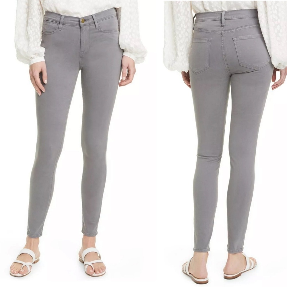 FRAME Le High sateen smoke gray skinny jeans